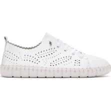 Derimod Kadın Beyaz Bağcıklı Desenli Deri Comfort Ayakkabı 26PFD5002FT