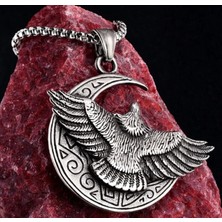 Gotik Stil Güç Sembolü Paslanmaz Çelik Kartal Figürlü Hilal Ay Erkek Kolye