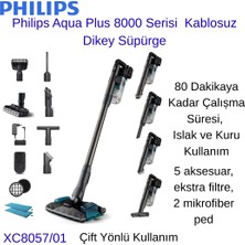Philips Aqua Plus 8000 Serisi Kablosuz Dikey Süpürge +  Aprilla  Şarjlı Araç  Süpürgesi Hediye