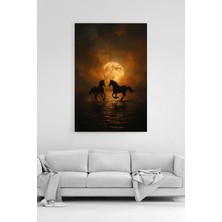 HonataDizayn At Figürlü Ay Işığı Manzaralı Estetik Dekoratif Duvar Kanvas Tablo