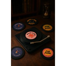 Miu Eski Plak Çalar Dekorlu 6'lı Bardak Altlığı 12*12CM