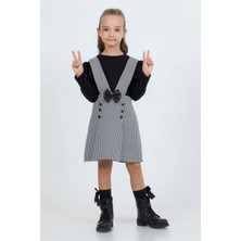 Turuncu Gardrop 2-9 Yaş Kazayağı Desen Deri Detay Kız Çocuk Salopet Siyah