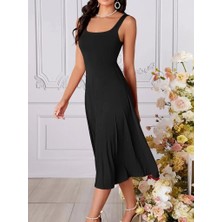 Nova Epoxy Art Kadın Askılı Geometrik Yakalı Geniş Kesim Detaylı Ithal Krep Elbise