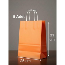 e ERTA Turuncu Renkli Kraft Çanta 25X31 cm 5 Adet Hediye Poşeti , Hediye Paketi , Kraft Kağıt Çanta