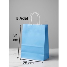 e ERTA Mavi Renkli Kraft Çanta 25X31 cm 5 Adet Hediye Poşeti , Hediye Paketi , Kraft Kağıt Çanta