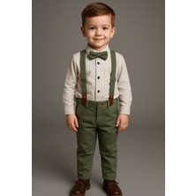 Turuncu Gardrop 1-8 Yaş Gabardin Pantolonlu Askı Papyonlu Erkek Çocuk Takım Çağla Yeşili