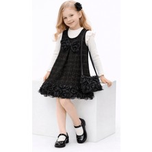 Turuncu Gardrop 2-10 Yaş Gül Etekli Çantalı Salopet Takım Siyah