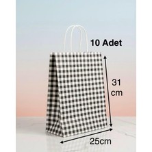 e ERTA Siyah/beyaz Ekose Kraft Çanta 25X31 cm -10 Adet- Hediye Poşeti , Hediye Paketi Kraft Kağıt Çanta