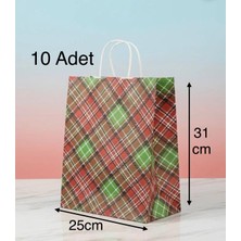 e ERTA Ekose Desenli Kraft Çanta 25X31 cm -10 Adet- Hediye Poşeti , Hediye Paketi Kraft Kağıt Çanta