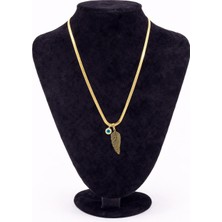 Pangu Altın Renk Nazar Boncuk ve Yaprak Figürlü Çelik Kolye