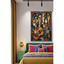 Safir Design Modern Sanat Esintili Gitarist Figürlü Çerçeveli Tablo, Çok Renkli Geometrik Portreler ve Gitar Figürlü Çerçeveli Tablo