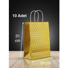 e ERTA Sarı Benekli Kraft Çanta 25X31 cm 10 Adet Hediye Poşeti ,hediye Paketi ,puantiyeli Kraft Kağıt Çanta