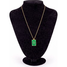 Pangu Altın Renk Yeşil Taşlı Zirkon Detaylı Dikdörtgen Çelik Kolye