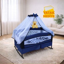 Katlanır Mini Park Beşik Sallanır Anne Yanı Bebek Beşiği 50X80 Metal Tüllü Yatak Hediyeli