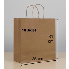 e ERTA Burgu Saplı Kraft Çanta 25X31 cm 10 Adet Hediye Poşeti , Hediye Paketi , Kraft Kağıt Çanta