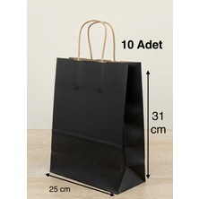 e ERTA Siyah Renkli Kraft Çanta 25X31 cm 10 Adet Hediye Poşeti , Hediye Paketi , Kraft Kağıt Çanta