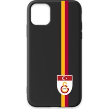 iPhone 11 Uyumlu Galatasaray Parçalı Şerit Bayrak Arma Siyah Silikon Lisanslı Telefon Kılıfı