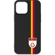 Belirtilmemiş iPhone 13 Pro Max Uyumlu Galatasaray Parçalı Şerit Bayrak Arma Siyah Silikon Lisanslı Telefon Kılıfı