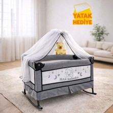 Katlanır Mini Park Beşik Sallanır Anne Yanı Bebek Beşiği 50X80 Metal Tüllü Yatak Hediyeli