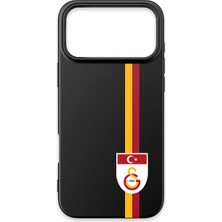 iPhone 17 Pro Max Uyumlu Galatasaray Parçalı Şerit Bayrak Arma Siyah Silikon Lisanslı Telefon Kılıfı