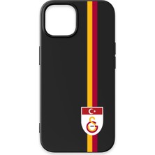 iPhone 14 Uyumlu Galatasaray Parçalı Şerit Bayrak Arma Siyah Silikon Lisanslı Telefon Kılıfı