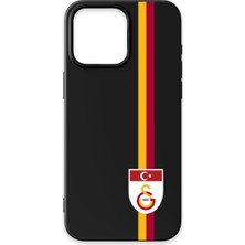 iPhone 15 Pro Max Uyumlu Galatasaray Parçalı Şerit Bayrak Arma Siyah Silikon Lisanslı Telefon Kılıfı