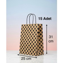 e ERTA Kraft Siyah Puantiyeli Kraft Çanta 25X31 cm 15 Adet Hediye Poşeti , Hediye Paketi Kraft Kağıt Çanta