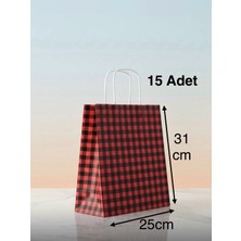 e ERTA Kırmızı/siyah Ekose Kraft Çanta 25X31 cm -15 Adet- Hediye Poşeti , Hediye Paketi Kraft Kağıt Çanta
