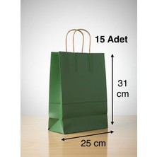 e ERTA Yeşil Renkli Kraft Çanta 25X31 cm -15 Adet- Hediye Poşeti , Hediye Paketi Kraft Kağıt Çanta
