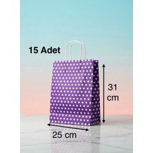e ERTA Mor Benekli Kraft Çanta 25X31 cm 15 Adet Hediye Poşeti , Hediye Paketi Puantiyeli Kraft Kağıt Çanta