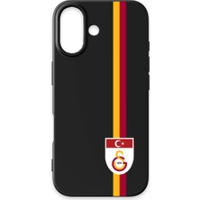 iPhone 16 Uyumlu Galatasaray Parçalı Şerit Bayrak Arma Siyah Silikon Lisanslı Telefon Kılıfı