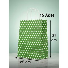 e ERTA Yeşil Benekli Kraft Çanta 25X31 cm 15 Adet Hediye Poşeti, Hediye Paketi Puantiyeli Kraft Kağıt Çanta