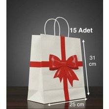 e ERTA Kurdele Desenli Kraft Çanta 25X31 cm 15 Adet Hediye Poşeti , Hediye Paketi , Kraft Kağıt Çanta