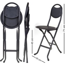 Norino Siyah Katlanır Portatif Metal Sandalye – 1.  Suni Deri Döşeme | Yuvarlak Oturak – Namaz