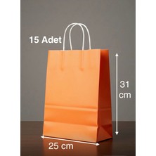 e ERTA Turuncu Renkli Kraft Çanta 25X31 cm 15 Adet Hediye Poşeti , Hediye Paketi , Kraft Kağıt Çanta