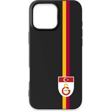 Belirtilmemiş iPhone 16 Pro Max Uyumlu Galatasaray Parçalı Şerit Bayrak Arma Siyah Silikon Lisanslı Telefon Kılıfı