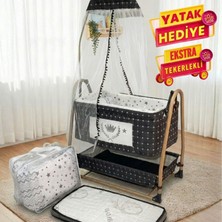Sallanır Sabitlenir Anne Yanı Bebek Beşik Cibinlikli Uyku Seti Dahil Tekerlekli