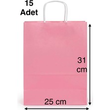 e ERTA Pembe Renkli Kraft Çanta 25X31 cm 15 Adet Hediye Poşeti , Hediye Paketi , Kraft Kağıt Çanta