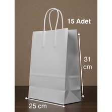 Erta Kağıt Gümüş Renkli Kraft Çanta 25X31 cm 15 Adet Hediye Poşeti , Hediye Paketi , Kraft Kağıt Çanta