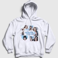 Presmono Unisex Beyaz Band K-Pop Focus HEARTS2HEARTS Kapüşonlu Sweatshirt