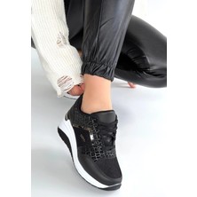 OEY Fashions Geja Siyah Cilt Bağcıklı Beyaz Tabanlı Spor Ayakkabı