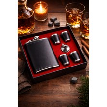 Hediye Filesi Premium Hediye Seti Siyah Deri Kaplamalı Içki Matarası 4 Shot Bardaklı Erkeğe Sevgiliye Hediye