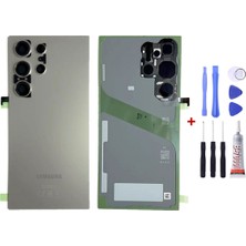 Yedcom Samsung S24 Ultra Titanyum Gri Uyumlu Arka Cam Kapak Pil Kapağı Tamir Set Beraber