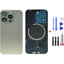 Yedcom Iphone 15 Pro Titanyum Gri Uyumlu Full Nfc ve Demirli Uyumlu Arka Cam Kapak Pil Kapağı Tamir Set Beraber