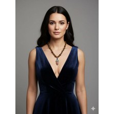 Eski Yeni Antik Doğal Taşlı Kolye Kaplan Gözü Taşlı