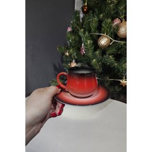 Iles 6'lı Kırmızı Siyah Detaylı Fincan Takımı Hediye, Yılbaşı, Özel Günler