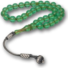 Katre46 Gümüş Top Kazaz Püsküllü Yeşil Sıkma Kehribar Tesbih