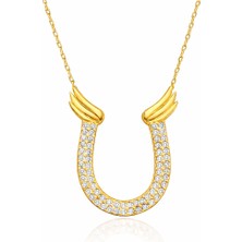 Katre46 Gümüş Gold Zirkon Taşlı Nal Kadın Kolye