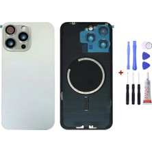 Yedcom Iphone 15 Pro Max Beyaz Uyumlu Full Nfc ve Demirli Uyumlu Arka Cam Kapak Pil Kapağı Tamir Set Beraber