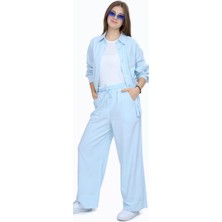İrem Çocuk Giyim Kız Çocuk Gabardin Kumaş Ceket Pantolon Askılı Badi Bebe Mavisi Renk Oversize Kalıp Tarz Üçlü Takım